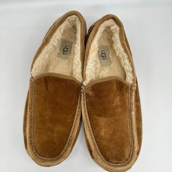 Ugg Ascot Chestnut Brown Corduroy Moccasin Slippers Mens Size 12